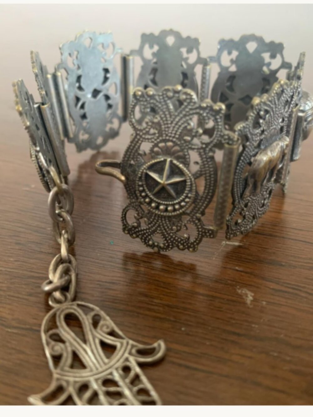 1970s Silver-Plated Egyptian Revival Panel Bracelet